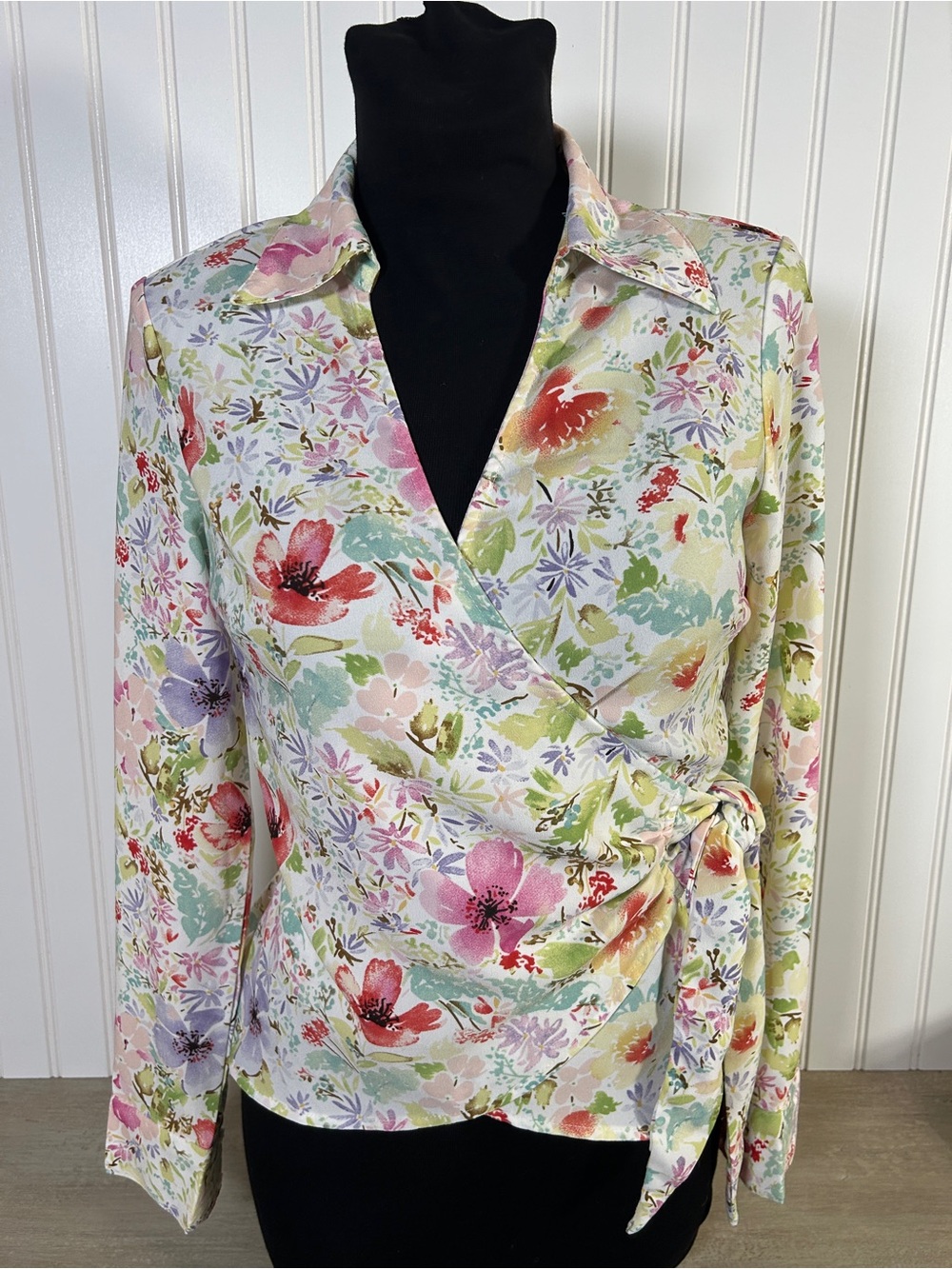 Rachel Zoe Multicolor Floral Wrap Blouse